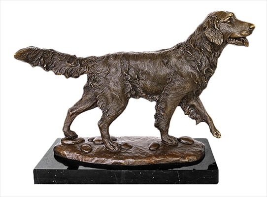 Retriever Dog Bronze Sculpture On Marble Base